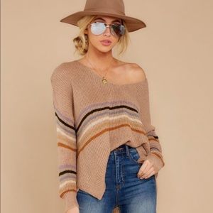 Red Dress Fable Off Shoulder Stripe Sweater